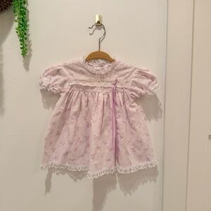 Cutest One Vintage 80's Made in USA Lavender Floral Butterfly Dress Lace 9 month
